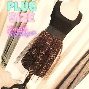 NWOT Plus Size little black dress with tulle leopard print skirt- stretchy waist